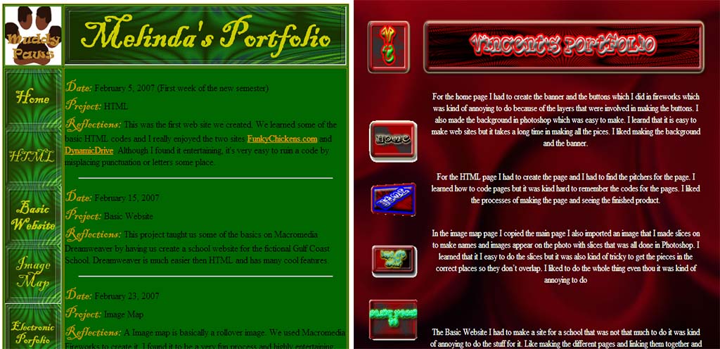 Web Design Class Student Portfolio Main Page(Full reflections on assignment pages)